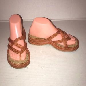 Vtg 90s Y2K Classified Orange Raffia Jute Hemp Platform Sandals